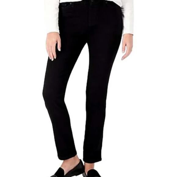 NWT Denim & Co QVC Canyon Retreat Easy Stretch Black Slim Leg Jeans 12 Pull On - Picture 1 of 7